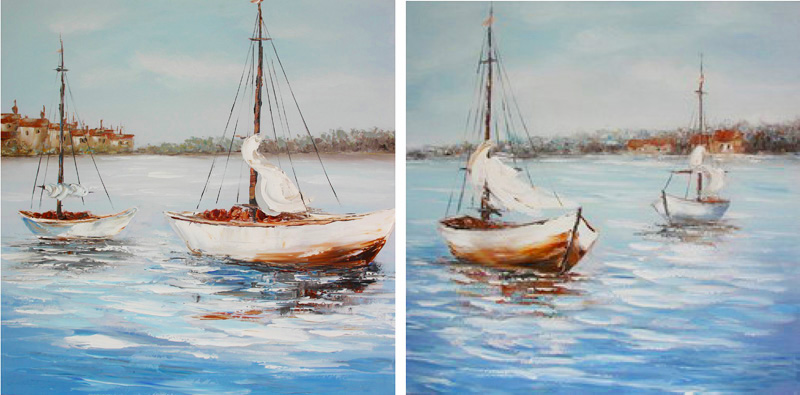 HA099 Wall décor art oil on canvas nautical sailboats set of 2